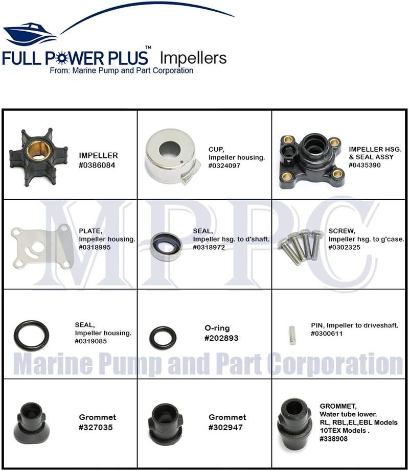 Full Power Plus Impeller Kit For Johnson Evinrude 8-15HP Outboard With Housing 1974-UP 18-3327,394711 - Image 2